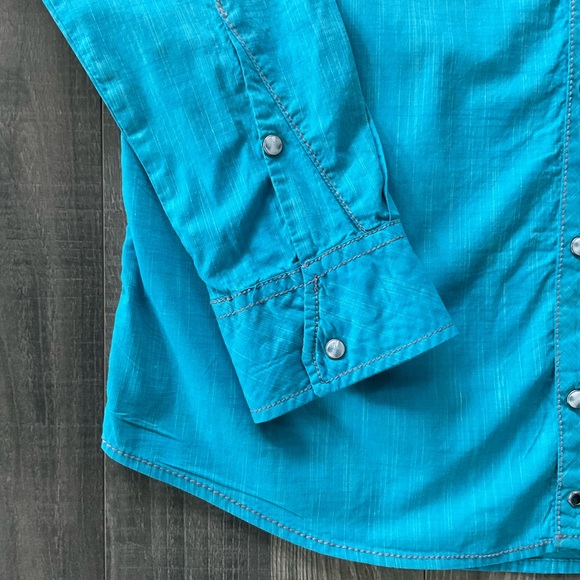 Buckle Black Standard Fit Western Pearl Snap Shirt Men’s XL Turquoise Embroidery - Picture 2 of 10